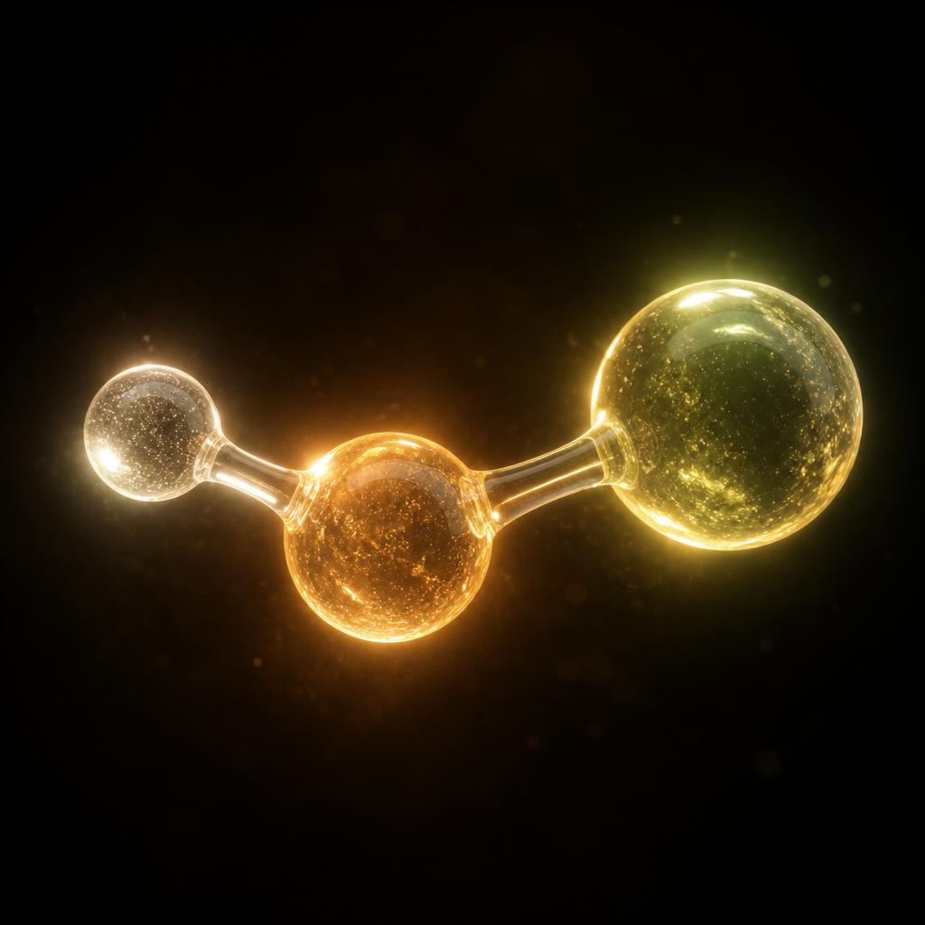 Luminous 3D visualization of the hypochlorous acid (HOCl) molecule
